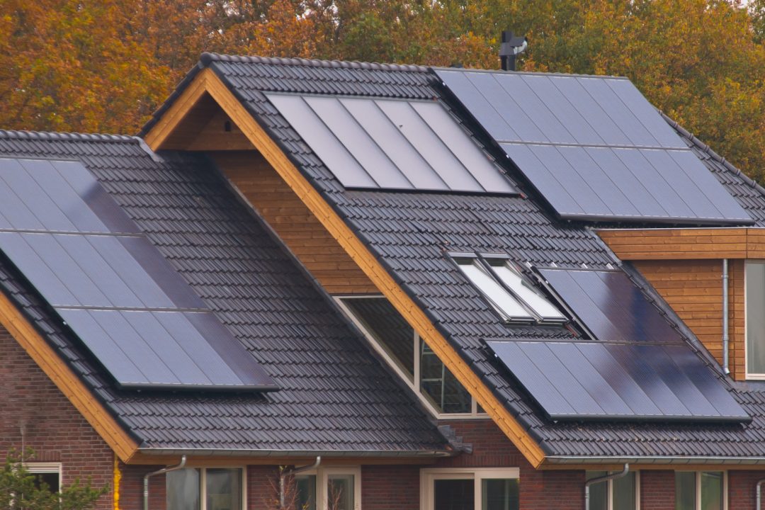 Solar panels installed on house roof